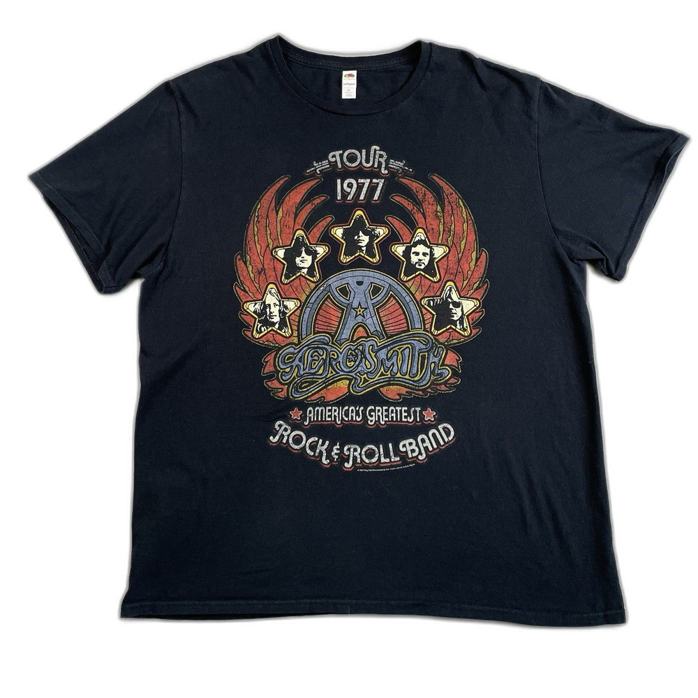 Aerosmith Band Tee Shirt Men’s XL Black Short Sleeve Crewneck 1977 Tour Vintage